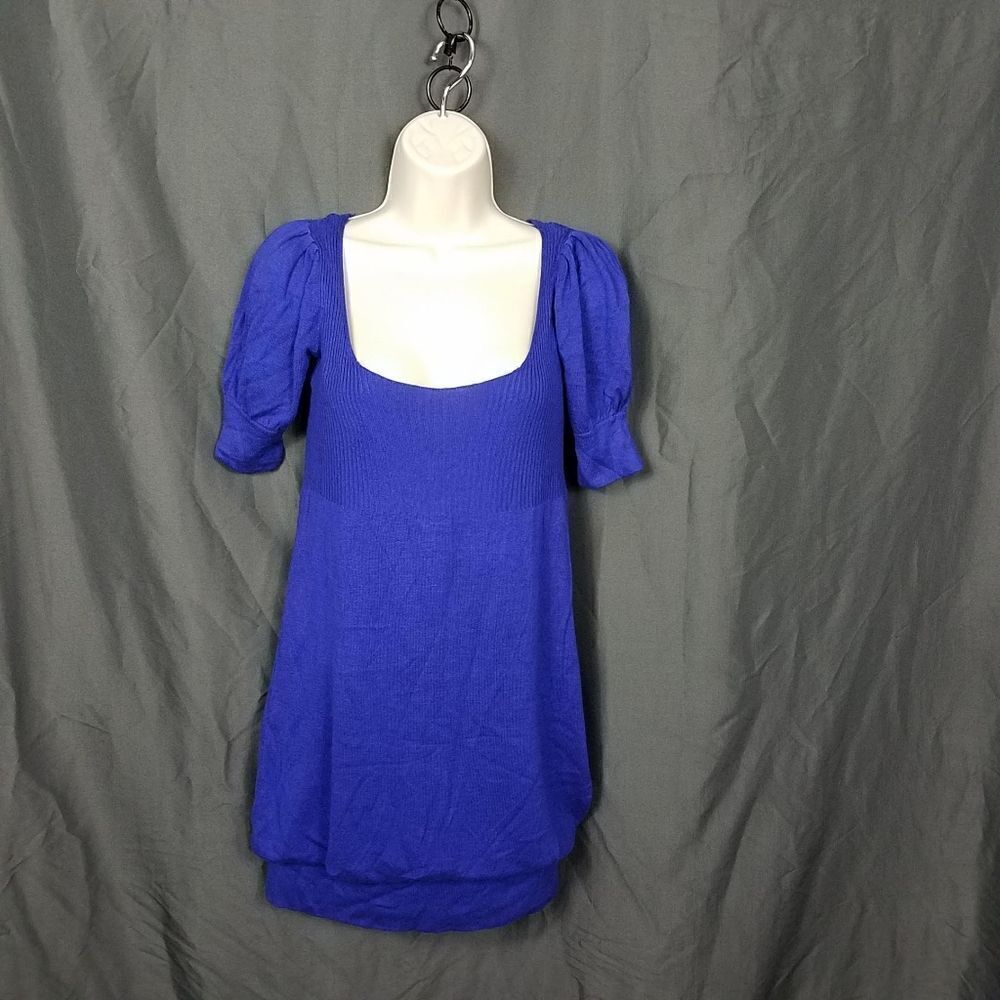 ARDEN B Small Blue 3/4 Sleeve Square Neck Sweater Tunic Short Dress Size S